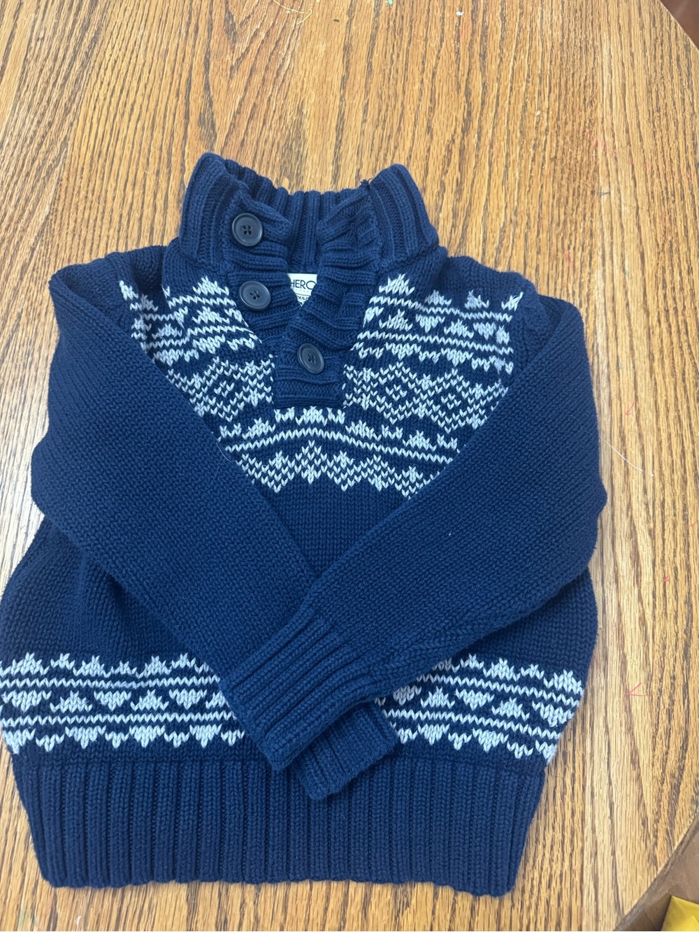 Cherokee Navy and White Nordic Knit Sweater